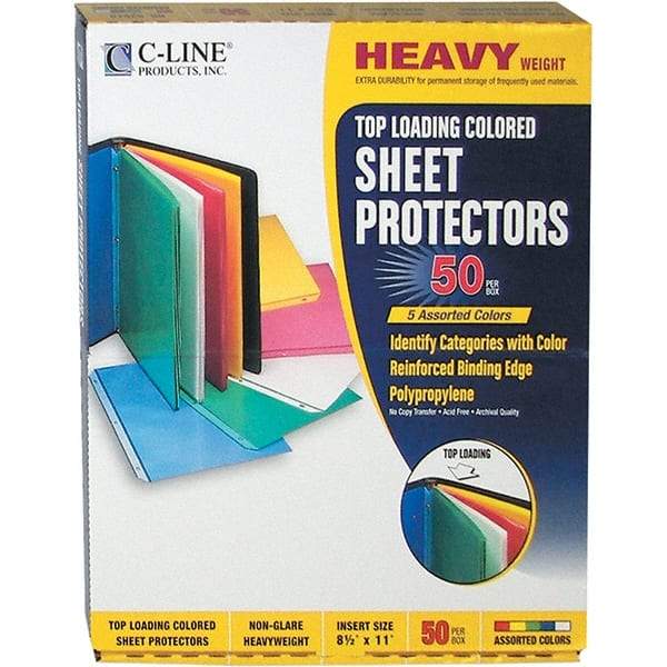 C-LINE - 50 Piece Assorted Colors Sheet Protectors-Ring Binder - 11" High x 8-1/2" Wide - Best Tool & Supply