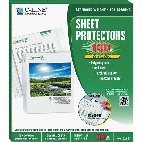 C-LINE - 100 Piece Clear Sheet Protectors-Ring Binder - 11" High x 8-1/2" Wide - Best Tool & Supply