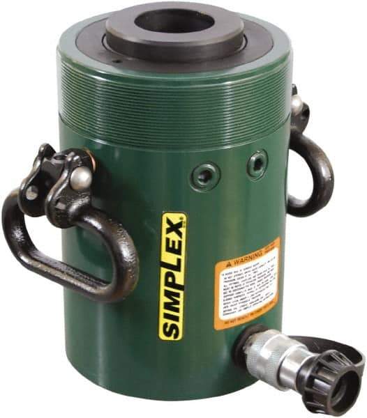 TK Simplex - 3" Stroke, 60 Ton Portable Hydraulic Hollow Hole Cylinder - 12.73 Sq In Effective Area, 38.29 Cu In Oil Capacity, 9.75 to 13.25" High, 3-5/8" Plunger Diam, 10,000 Max psi - Best Tool & Supply