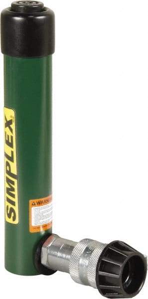 TK Simplex - 5-1/8" Stroke, 5 Ton Portable Hydraulic Single Acting Cylinder - 0.99 Sq In Effective Area, 4.97 Cu In Oil Capacity, 8.52 to 13.65" High, 1" Cyl Bore Diam, 1-1/8" Plunger Diam, 10,000 Max psi - Best Tool & Supply