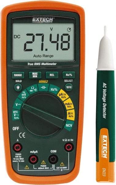 Extech - MN62-K, CAT IV, 600 VAC/VDC, Digital True RMS Multimeter - 40 mOhm, Measures Voltage, Capacitance, Current, Frequency, Resistance - Best Tool & Supply