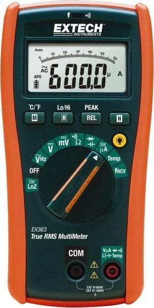 Extech - EX363, CAT IV, 1,000 VAC/VDC, Digital True RMS Multimeter - 40 mOhm, Measures Voltage, Capacitance, Frequency, Resistance - Best Tool & Supply