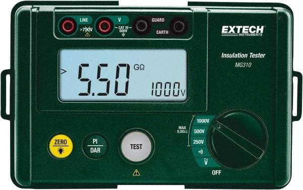 Extech - Digital LCD Display, 0.002 Megohm Electrical Insulation Resistance Tester & Megohmmeter - 1,000 Volt Max Test Voltage, Powered by AA Battery - Best Tool & Supply