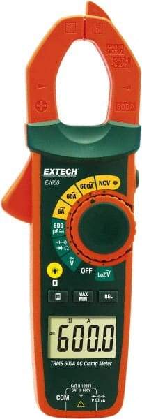 Extech - EX650, CAT III, Digital True RMS Auto Ranging Clamp Meter with 1.18" Clamp On Jaws - 750 VAC, 1000 VDC, 600 AC Amps, Measures Voltage, Capacitance, Continuity, Current, Resistance - Best Tool & Supply