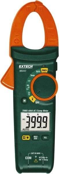 Extech - MA443, CAT III, Digital True RMS Auto Ranging Clamp Meter with 1.18" Clamp On Jaws - 600 VAC/VDC, 400 AC Amps, Measures Voltage, Capacitance, Continuity, Current, Frequency, Resistance, Temperature - Best Tool & Supply