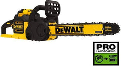 DeWALT - 40 Volt, 50 Ft/sec, Battery Powered Chainsaw - 16" Guide Bar Length, 7,500 RPM, 3/8" Chain Pitch, 0.043 Chain Gauge - Best Tool & Supply