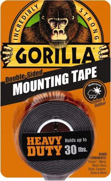 Gorilla Tape - 1" x 60" Acrylic Adhesive Double Sided Tape - 43 mil Thick, Black, Polyethylene Film Liner, Continuous Roll - Best Tool & Supply