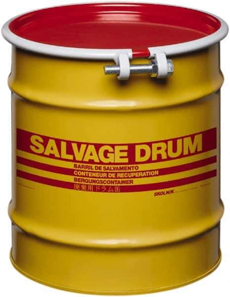 Made in USA - 10 Gallon Cylindrical Carbon Steel Open Head Drum - 17" High x 14" Diam - Best Tool & Supply