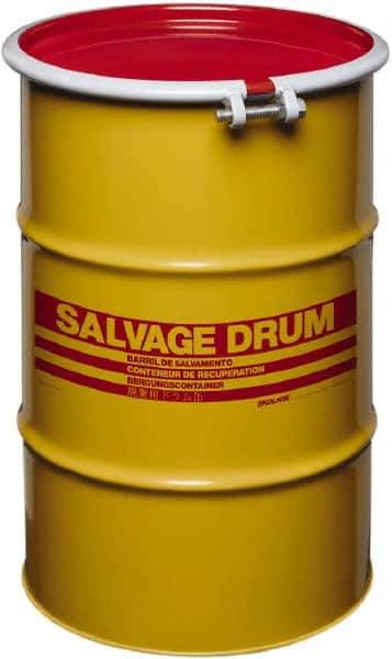 Made in USA - 30 Gallon Cylindrical Carbon Steel Open Head Drum - 27-1/2" High x 18-1/4" Diam - Best Tool & Supply