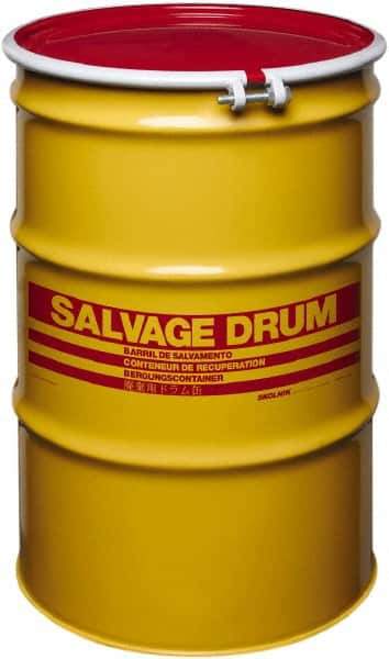 Made in USA - 55 Gallon Cylindrical Carbon Steel Open Head Drum - 33" High x 22-1/2" Diam - Best Tool & Supply