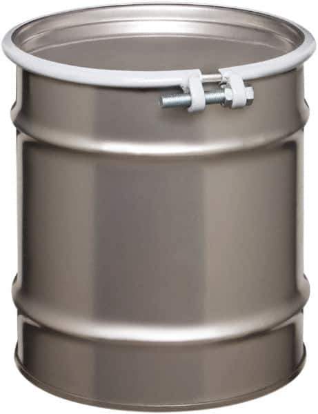 Made in USA - 10 Gallon Cylindrical Stainless Steel Open Head Drum - 17" High x 14" Diam - Best Tool & Supply