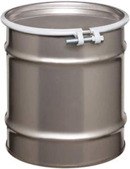 Made in USA - 10 Gallon Cylindrical Stainless Steel Open Head Drum - 17" High x 14" Diam - Best Tool & Supply