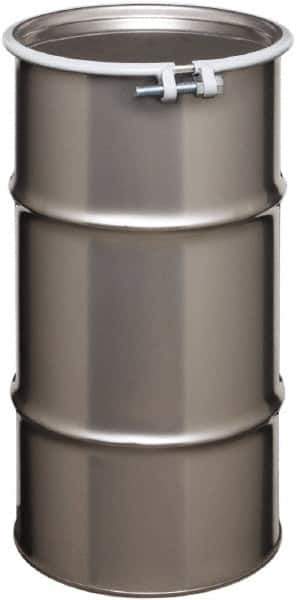 Made in USA - 16 Gallon Cylindrical Stainless Steel Open Head Drum - 27" High x 14" Diam - Best Tool & Supply