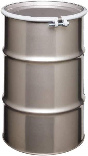 Made in USA - 30 Gallon Cylindrical Stainless Steel Open Head Drum - 27-1/2" High x 18-1/4" Diam - Best Tool & Supply