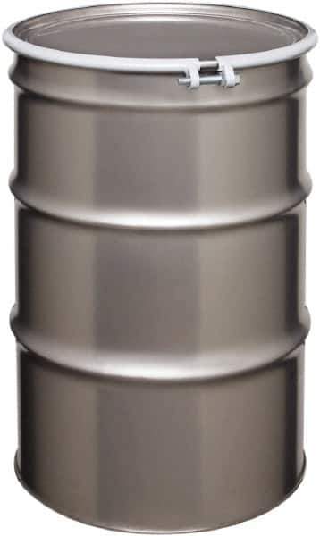 Made in USA - 55 Gallon Cylindrical Stainless Steel Open Head Drum - 33" High x 22-1/2" Diam - Best Tool & Supply