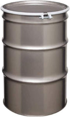 Made in USA - 55 Gallon Cylindrical Stainless Steel Open Head Drum - 33" High x 22-1/2" Diam - Best Tool & Supply