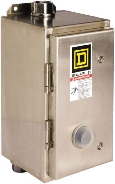 Square D - 440 Coil VAC at 50 Hz, 480 Coil VAC at 60 Hz, 18 Amp, Nonreversible Enclosed Enclosure NEMA Motor Starter - 3 Phase hp: 3 at 200 VAC, 3 at 230 VAC, 5 at 460 VAC, 5 at 575 VAC, 4x Enclosure Rating - Best Tool & Supply