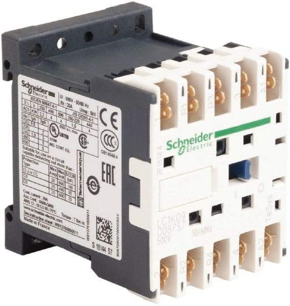 Schneider Electric - 4 Pole, 500 Coil VAC at 50/60 Hz, 16 Amp at 690 VAC and 20 Amp at 440 VAC, Nonreversible IEC Contactor - BS 5424, CSA, IEC 60947, NF C 63-110, RoHS Compliant, UL Listed, VDE 0660 - Best Tool & Supply