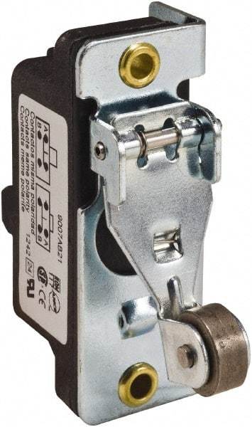 Square D - SPDT, NC/NO, 600 VAC, Screw Terminal, Roller Plunger Actuator, General Purpose Limit Switch - 1 NEMA Rating, IP20 IPR Rating, Bracket Mount, 1/2 Lb. Operating Force - Best Tool & Supply