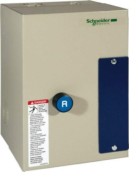 Schneider Electric - 3 Pole, 12 Amp, 24 Coil VAC, Nonreversible Enclosed IEC Motor Starter - 1 Phase Hp: 0.5 at 120 VAC, 2 at 240 VAC, 3 Phase Hp: 10 at 575 VAC, 3 at 208 VAC, 3 at 230 VAC, 7.5 at 460 VAC - Best Tool & Supply