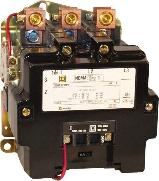 Square D - 2 Pole, 110 Coil VAC at 50 Hz and 120 Coil VAC at 60 Hz, 135 Amp NEMA Contactor - Open Enclosure, 50 Hz at 110 VAC and 60 Hz at 120 VAC - Best Tool & Supply