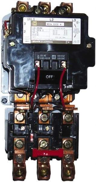 Square D - 110 Coil VAC at 50 Hz, 120 Coil VAC at 60 Hz, 135 Amp, NEMA Size 4, Nonreversible Open Enclosure NEMA Motor Starter - Best Tool & Supply