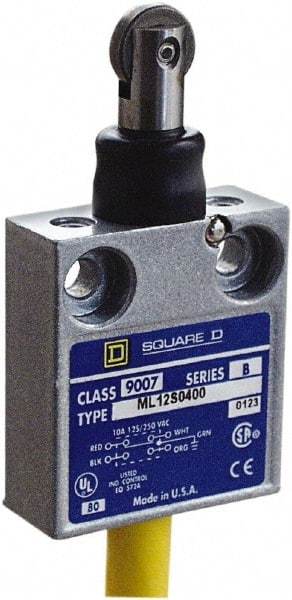 Square D - SPDT, NC/NO, 240 VAC, Prewired Terminal, Roller Plunger Actuator, General Purpose Limit Switch - 1, 2, 4, 6, 6P NEMA Rating, IP67 IPR Rating, 80 Ounce Operating Force - Best Tool & Supply