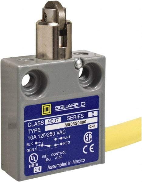 Square D - SPDT, NC/NO, 240 VAC, Prewired Terminal, Roller Plunger Actuator, General Purpose Limit Switch - 1, 2, 4, 6, 6P NEMA Rating, IP67 IPR Rating, 80 Ounce Operating Force - Best Tool & Supply