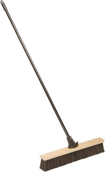 Ability One - 24" Medium Duty Polypropylene Push Broom - Wood Block, Bolt-On Handle Connection - Best Tool & Supply