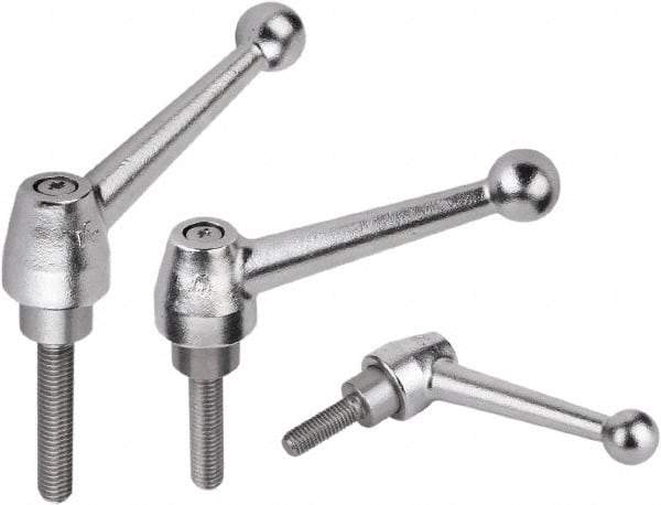 KIPP - M16, Steel Threaded Stud Adjustable Clamping Handle - 2.3622" Thread Length, Silver Handle with Threaded Stud - Best Tool & Supply