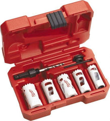 Milwaukee Tool - 7 Piece, 3/4" to 1-1/4" Saw Diam, Automotive Hole Saw Kit - Bi-Metal, Toothed Edge, Includes 5 Hole Saws - Best Tool & Supply