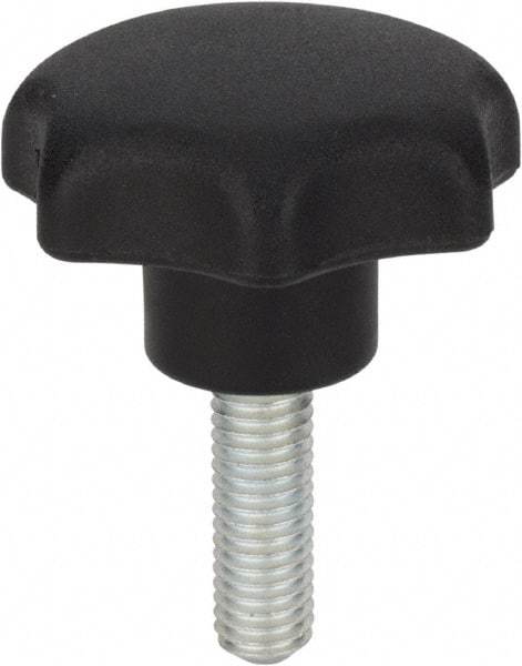 Morton Machine Works - 0.98" Head Diam, 7 Point Scalloped Knob - 1/4-20 Stem, Thermoplastic, Black - Best Tool & Supply