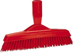 Vikan - 1.6" Bristle Length, Polyester Utility Scrub Brush - 9" Long x 1-1/2" Wide Head, 9-1/4" OAL, European Threaded Handle, Red, Polypropylene Block - Best Tool & Supply