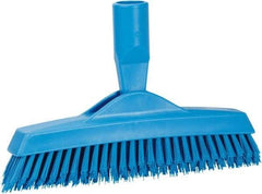 Vikan - 1.6" Bristle Length, Polyester Utility Scrub Brush - 9" Long x 1-1/2" Wide Head, 9-1/4" OAL, European Threaded Handle, Blue, Polypropylene Block - Best Tool & Supply