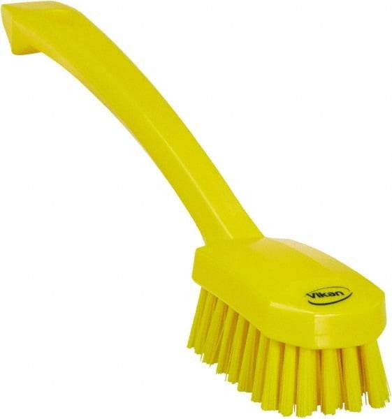 Vikan - 0.8" Bristle Length, Polyester Food Service Brush - 3" Long x 1.6" Wide Head, 10.2" OAL, Ergonomic Handle, Yellow, Polypropylene Block - Best Tool & Supply