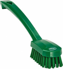 Vikan - 0.8" Bristle Length, Polyester Food Service Brush - 3" Long x 1.6" Wide Head, 10.2" OAL, Ergonomic Handle, Green, Polypropylene Block - Best Tool & Supply