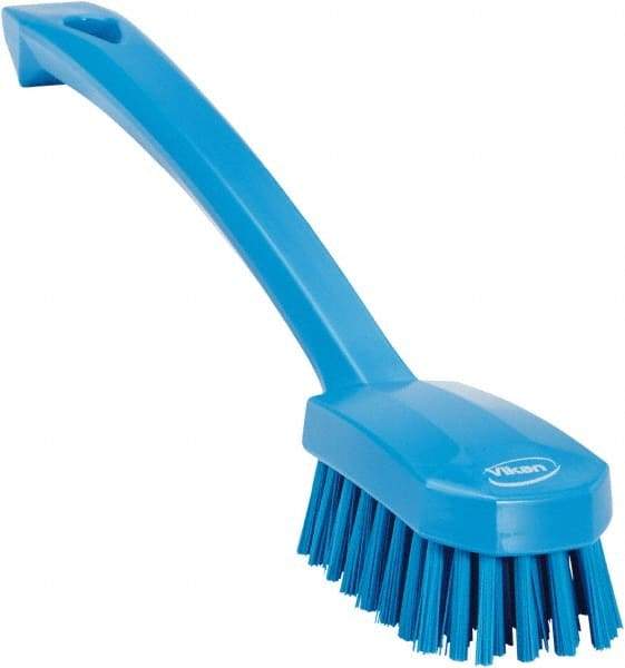 Vikan - 0.8" Bristle Length, Polyester Food Service Brush - 3" Long x 1.6" Wide Head, 10.2" OAL, Ergonomic Handle, Blue, Polypropylene Block - Best Tool & Supply