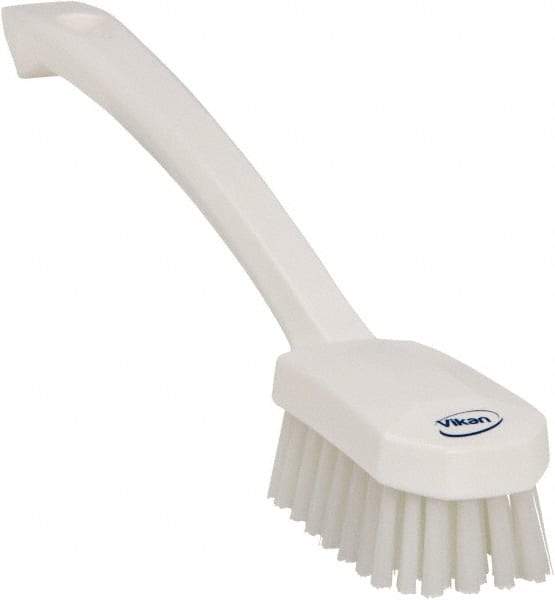 Vikan - 0.8" Bristle Length, Polyester Food Service Brush - 3" Long x 1.6" Wide Head, 10.2" OAL, Ergonomic Handle, White, Polypropylene Block - Best Tool & Supply