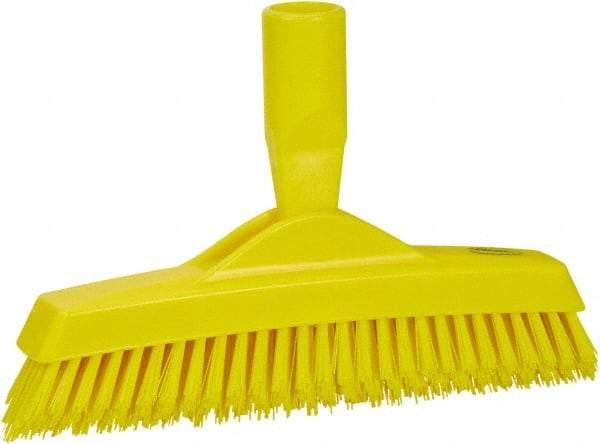 Vikan - 1.6" Bristle Length, Polyester Utility Scrub Brush - 9" Long x 1-1/2" Wide Head, 9-1/4" OAL, European Threaded Handle, Yellow, Polypropylene Block - Best Tool & Supply