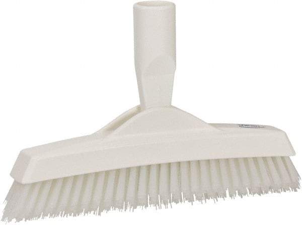 Vikan - 1.6" Bristle Length, Polyester Utility Scrub Brush - 9" Long x 1-1/2" Wide Head, 9-1/4" OAL, European Threaded Handle, White, Polypropylene Block - Best Tool & Supply