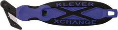 Klever Innovations - Quick-Change Safety Cutter - 1-1/4" Carbon Steel Blade, Blue Plastic/Softgrip Handle, 1 Blade Included - Best Tool & Supply