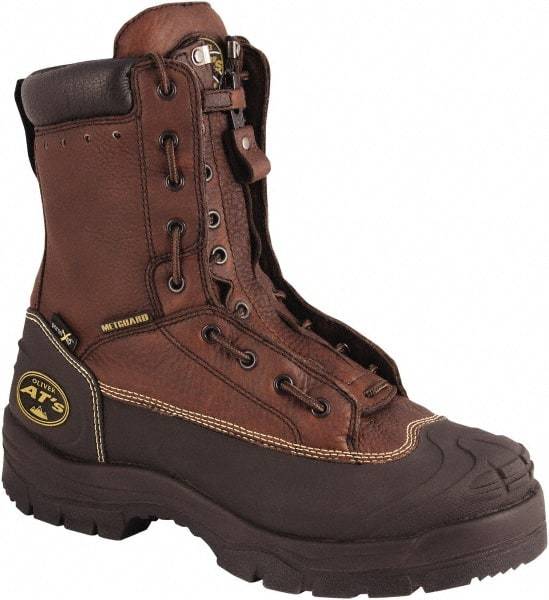 OLIVER - Men's Size 8 Wide Width Steel Work Boot - Brown, Leather Upper, Rubber Outsole, 8" High, Lace-Up - Best Tool & Supply