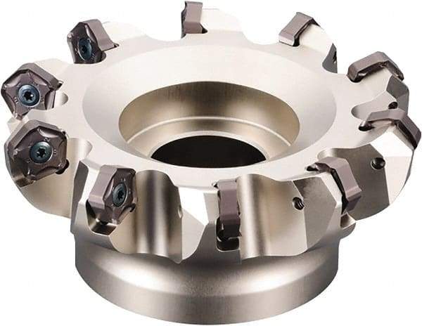 Kyocera - 160mm Cut Diam, 40mm Arbor Hole, 6mm Max Depth of Cut, 45° Indexable Chamfer & Angle Face Mill - 12 Inserts, PNEU 12..\xB6PNMU 12.. Insert, Right Hand Cut, 12 Flutes, Series MFPN - Best Tool & Supply