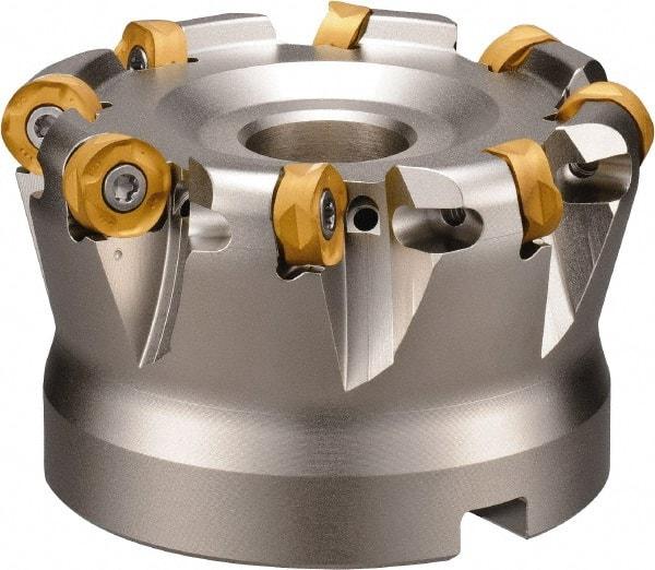 Kyocera - 4" Cut Diam, 5.9944mm Max Depth, 5/8" Arbor Hole, 9 Inserts, ROMU 12... Insert Style, Indexable Copy Face Mill - MRW Cutter Style, 10,600 Max RPM, 1.969" High, Through Coolant, Series RAD-8 - Best Tool & Supply