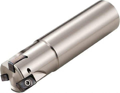 Kyocera - 1-1/2" Cut Diam, 0.393" Max Depth of Cut, 1-1/4" Shank Diam, 4-1/8" OAL, Indexable Square Shoulder End Mill - LOMU 1004..ER-GH, LOMU 1004..ER-GM, LOMU 1004..ER-SM Inserts, Weldon Shank, 90° Lead Angle, Through Coolant, Series M-Four - Best Tool & Supply