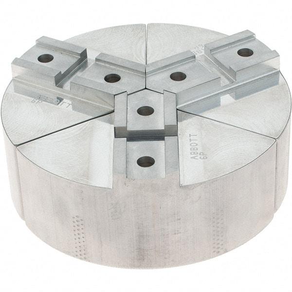 Abbott Workholding Products - 6" Max Chuck Capacity, Serrated Interface, Round Soft Lathe Chuck Jaw - 3 Jaw, Aluminum, 42.88mm Btw Mount Hole Ctrs, 6" Wide, 2" High, 18.75mm Groove, 5/16" Fastener - Best Tool & Supply