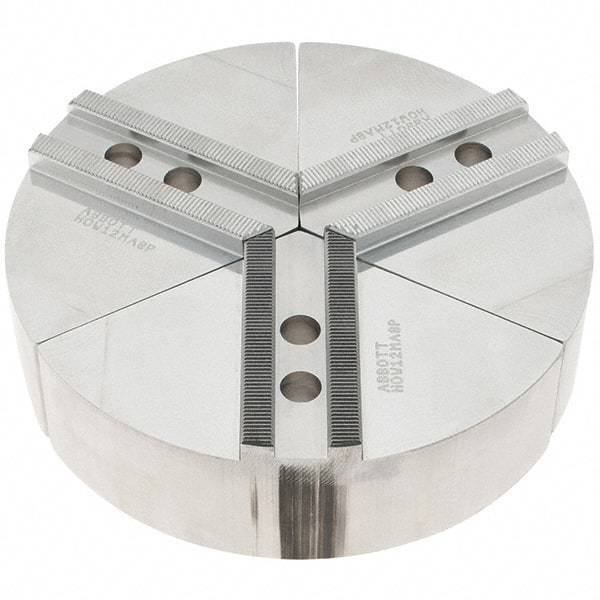 Abbott Workholding Products - 8" Max Chuck Capacity, 1/16" x 90° Serrated Interface, Round Soft Lathe Chuck Jaw - 3 Jaw, Aluminum, 0.984" Btw Mount Hole Ctrs, 8" Wide, 2" High, 12mm Fastener - Best Tool & Supply