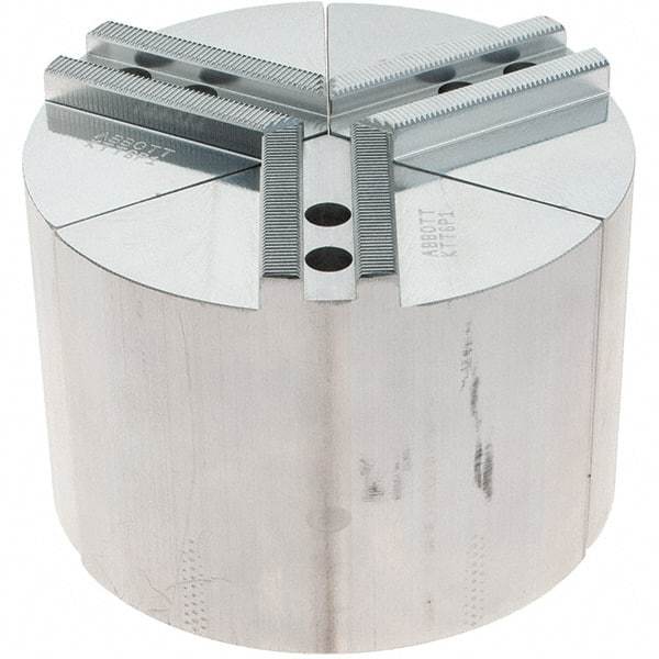 Abbott Workholding Products - 6" Max Chuck Capacity, 1.5mm x 60° Serrated Interface, Round Soft Lathe Chuck Jaw - 3 Jaw, Aluminum, 0.7874" Btw Mount Hole Ctrs, 6" Wide, 4" High, 10mm Fastener - Best Tool & Supply