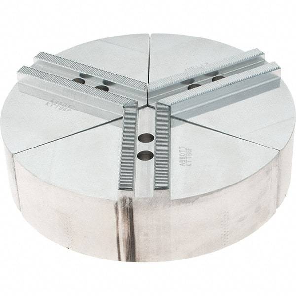 Abbott Workholding Products - 6" Max Chuck Capacity, 1.5mm x 60° Serrated Interface, Round Soft Lathe Chuck Jaw - 3 Jaw, Aluminum, 0.7874" Btw Mount Hole Ctrs, 8" Wide, 2" High, 10mm Fastener - Best Tool & Supply