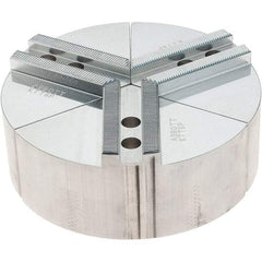 Abbott Workholding Products - 6" Max Chuck Capacity, 1.5mm x 60° Serrated Interface, Round Soft Lathe Chuck Jaw - 3 Jaw, Aluminum, 0.7874" Btw Mount Hole Ctrs, 6" Wide, 2" High, 10mm Fastener - Best Tool & Supply